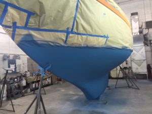 Blue antifouling completed on Puffin's bottom